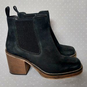 Diba True Black Ser Eeta Mid Platform Block Heel Chelsea Ankle Boots